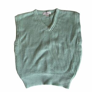 Vintage Robin’s Egg Blue Knit V-Neck Sweater Vest size Large Fits Modern Small